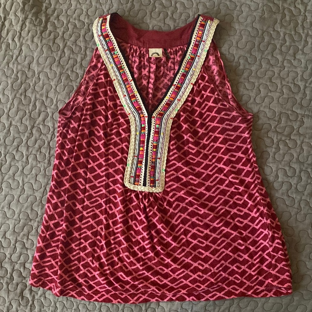 Anthropologie sleeveless pink top woven multicolor